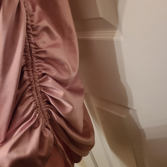 Lovely Day Ruched Drawstring Cowl Neck Dress Satin Adjustable Straps Baby  Pink - Picture 4 of 5